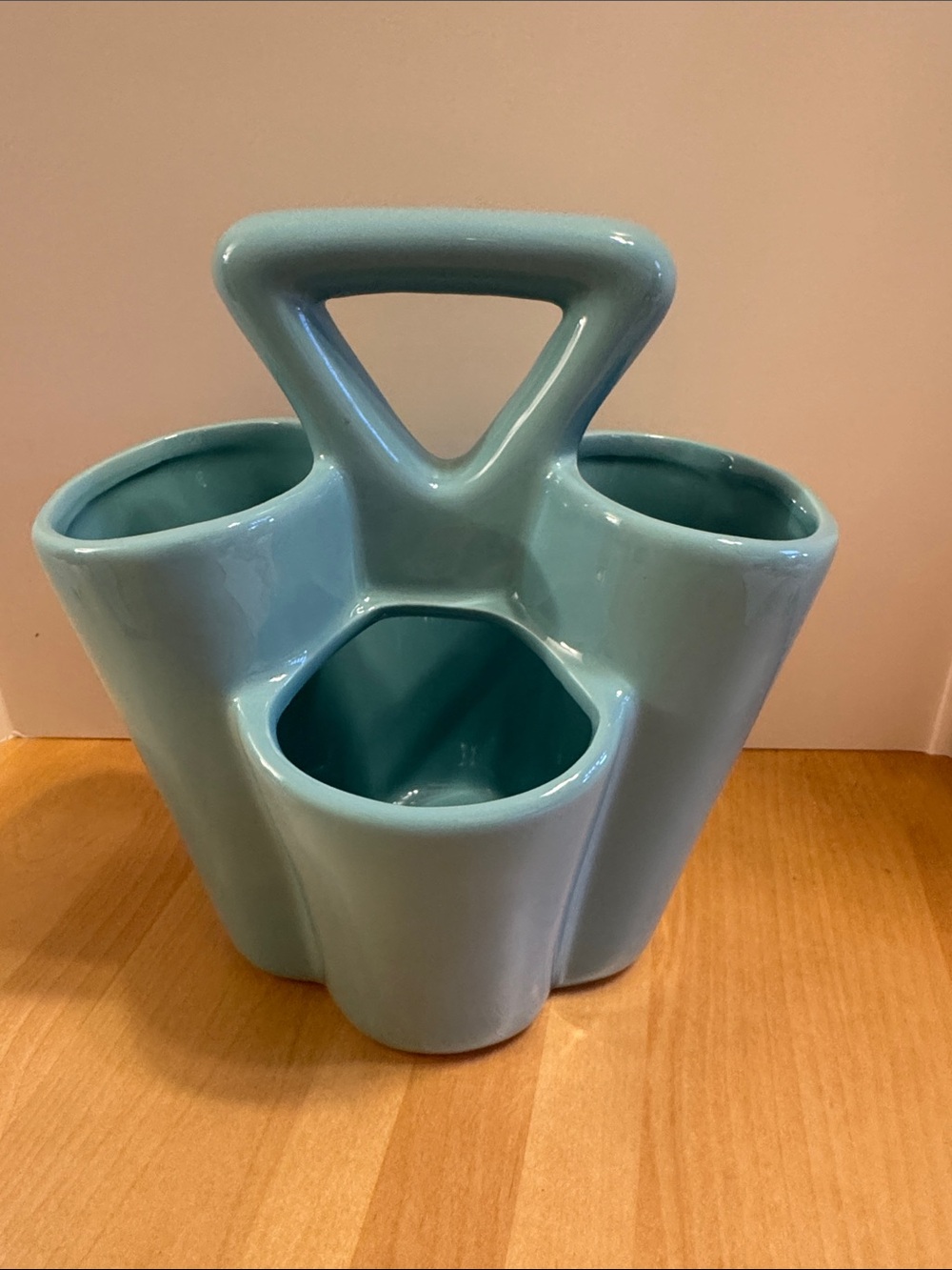 Retro Aqua glossy ceramic handled silverware utensil  caddy